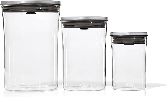 OXO 3 Piece Food Storage POP Glass Container Set - 0.6, 1.5, and 3.3 Quart