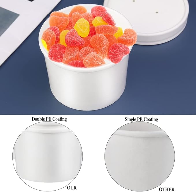 12 oz 50 Pack Soup Containers with Lids Disposable Soup Bowls, Ice Cream Containers, White Disposable Soup Cups