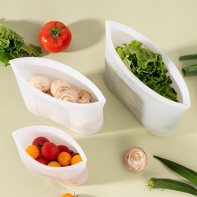 Reusable Storage Bag, 8 Pack 100% Silicone Food Storage Bags Stand Up Silicone Zip Lock Bags for Food Container, Freezer Microwave Oven Dishwasher Safe, 4 Large 2 Medium 2 Small, Translucent