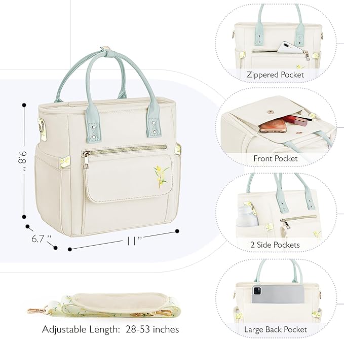 Deluxe Large Insulated Lunch Bag Box Women - Leakproof Waterproof Cooler with Multi Pockets Removable Strap for Work Picnic - Teacher Mothers Day Christmas Birthday Gifts