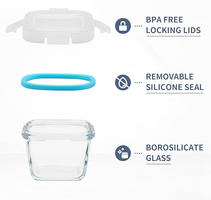 Small Glass Containers 6 Pack, 6 oz Reusable, Airtight, Leakproof Mini Food Storage Containers with Lids