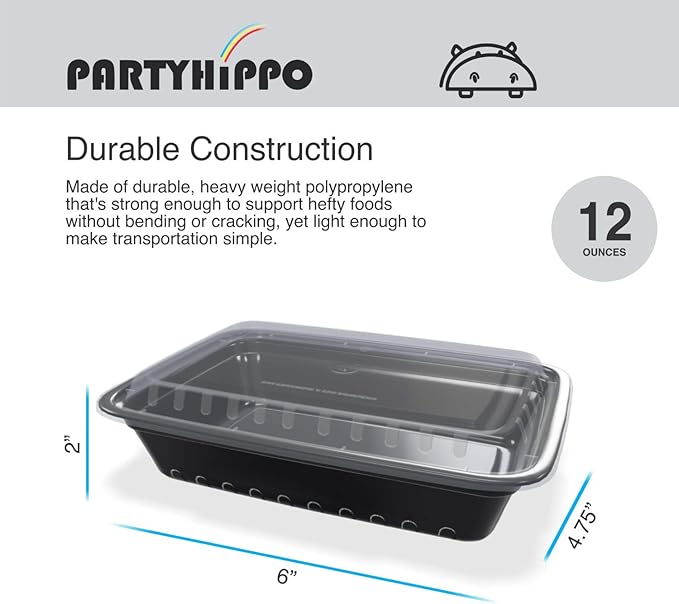 PARTYHIPPO Small Meal Prep Containers Single Lids, 12 OZ 12-pack, Food Storage Bento BPA Free | Stackable | Reusable Lunch Boxes, Microwave/Dishwasher, Freezer Safe,Portion Control