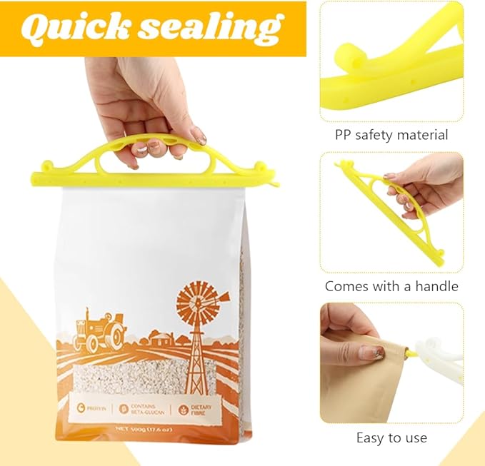 Food Bag Sealing Clips, Curved Design Bread Clip Large Size Chip Clips for Snack Coffee Bag Food Packages,10pcs, 2 Sizes(Yellow, White)
