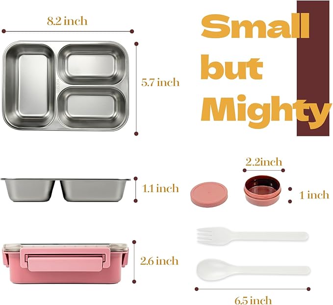 Stainless Steel Lunch Box for Kids, Girls Boys Bento Box for Food Storage Containers with Portable Utensil, Toddler Lunch Box with Removable Tray, Ideal for Ages 3-10,Dishwasher & Freezer Friendly