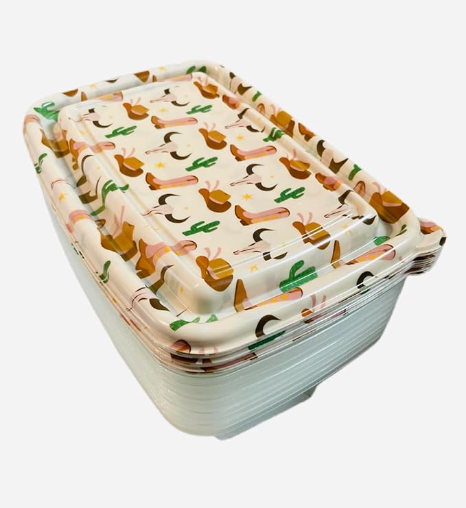 COOK WITH COLOR 20 PIECE PLASTIC RECTANGULAR FOOD CONTAINERS, 10 LIDS & 10 CONTAINERS CAPACITY 33.8 OZ (1L) 9 X 6 X 2 (COWGIRLS), LARGE