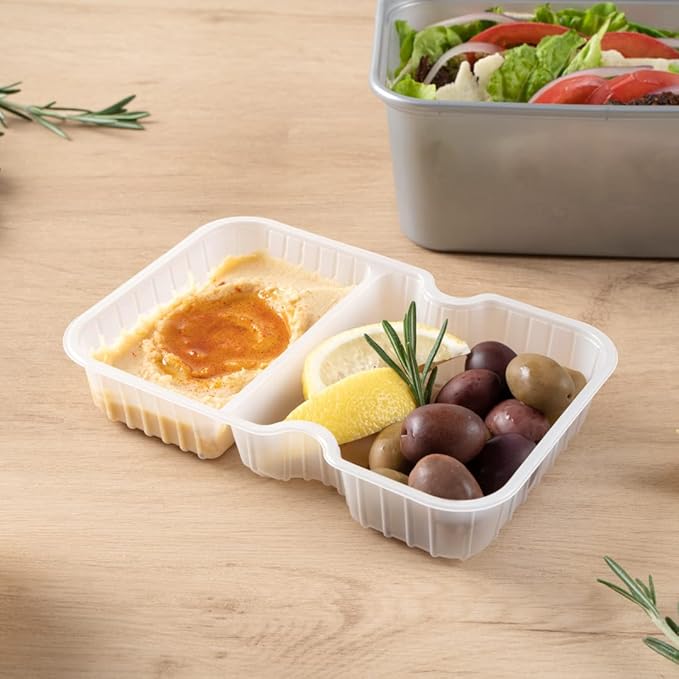 Restaurantware TRAYS ONLY: Futura 10 Ounce Trays For Meal Prep Containers 100 Microwavable Trays For 32 Or 37 Ounce Containers - Containers Sold Separately 2 Compartments White Plastic Food Trays
