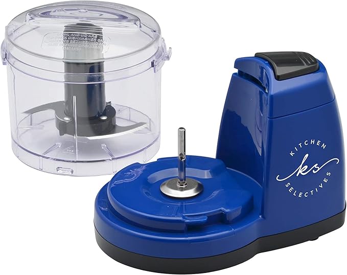 Mini Chopper by Select Brands - Mini Electric Food Chopper for Kitchen Appliances - Features Dishwasher-Safe Parts - Chops, Minces & Dices - 1 1/2 Cups, Cobalt Blue