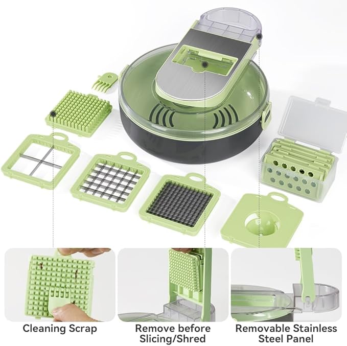 KEOUKE Vegetable Chopper Cutter 13 in 1 Veggie Chopper Slicer Dicer Pro Onion Chopper Food Chopper with Container and Hand Guard,9 Blades