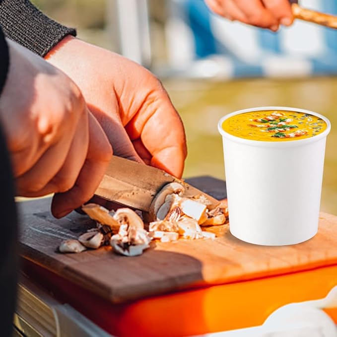 16 oz 25 Pcs Paper Soup Cups with Lids, Disposable Soup Cups, Ice Cream Containers, White Disposable Soup Containers White for Hot or Cold Soup