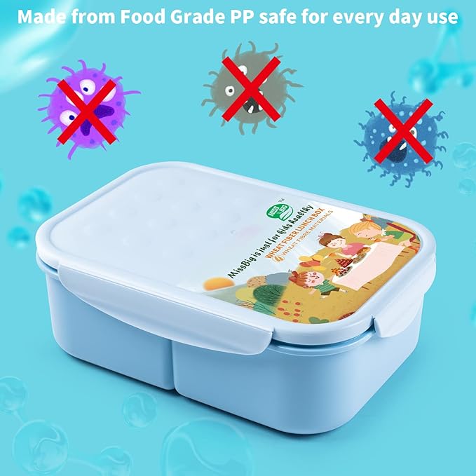 MISS BIG Bento Box, Bento Box for Kids&Adults,Ideal Leak Proof Lunch Box Kids,Mom’s Choice Kids Lunch Box, No BPAs and No Chemical Dyes,Microwave and Dishwasher Safe Lunch Containers(White M+ Blue L)