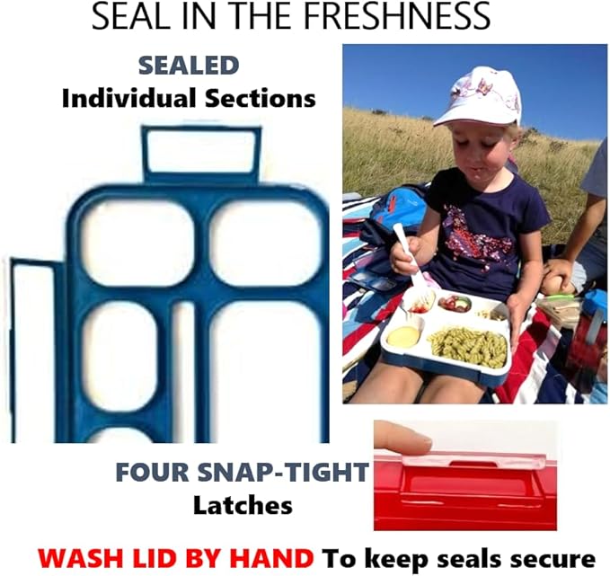 Bento Lunch Box for Kids: Leakproof Lunch Boxes, Snack Containers for Boys, Girls with 6 Compartments - School, Daycare, Meal Planning Portion Container, BPA-Free Boxes, Utensils, Red Navy Blue Set