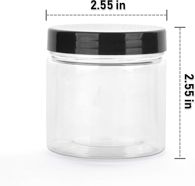 Healthy Packers 4oz Plastic Jars with Lids - Small Clear Jars with Lids - Lotion Containers with Lids | 4 oz Plastic Mason Jars with lids | Cream and Cosmetic Jars (12 pack) (Black)