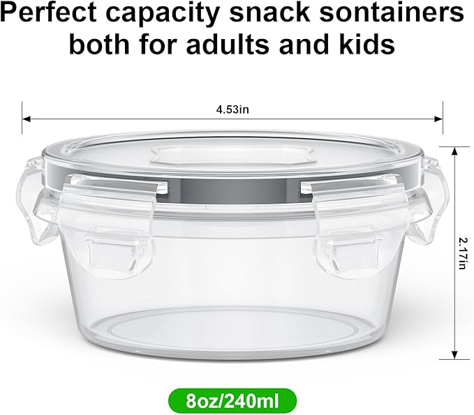 10 Pack Reusable Snack Containers with Lids 8 oz for Kids Toddler Adults,Meal Prep Overnight Oats Salad Food Storage Containers BPA Free Pp Food Grade