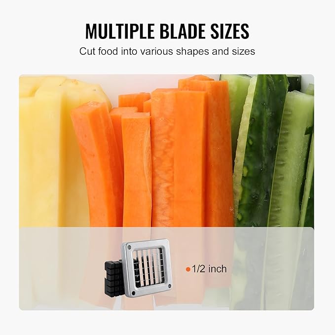 VEVOR French Fry Cutter, Potato Slicer with 1/2-Inch Stainless Steel Blade, Manual Potato Cutter Chopper with Suction Cups, Great for Potato, French Fries, Cucumber, Vegetables, Carrot