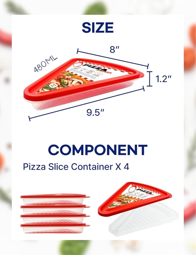 Pizza Slice Container, Tray and Saver, BPA Free 4 Pack No more soggy pizza! Keep it fresh and crispy with our airtight pizza storage container