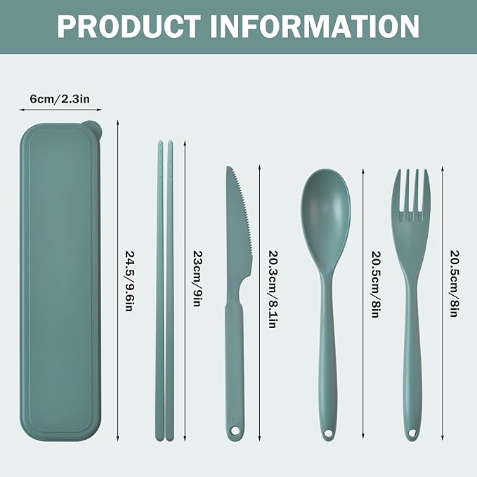 Large Reusable Utensils Set with Case, 4 Sets Large Plastic Travel Cutlery Set with Chopsticks, Portable Fork Spoons Knife Set Lunch Box Utensil Set for Adults Camping Picnic Use