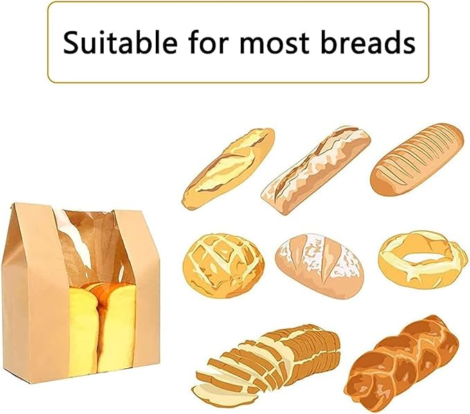 150Pack Bread Bags for Homemade Bread Large Paper Bakery Bag with Window for Baked Food Packaging Storage Large Bread Storage Bags for Sourdough Loaf Cookie (150 pack)
