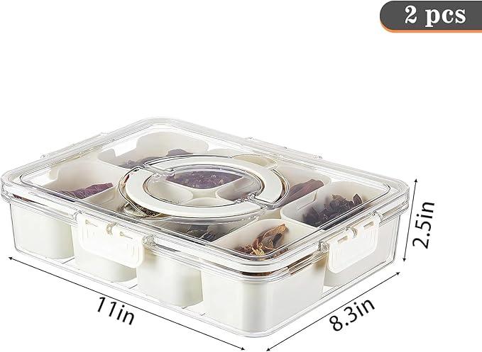 Eanpet 2Pack Divided Veggie Tray with Lid and Handle 8 Compartment Serving Tray with Dividers Portable Travel Snack Containers Stackable Snackle Box Charcuterie Container for Fruit,Vegetable,Salad