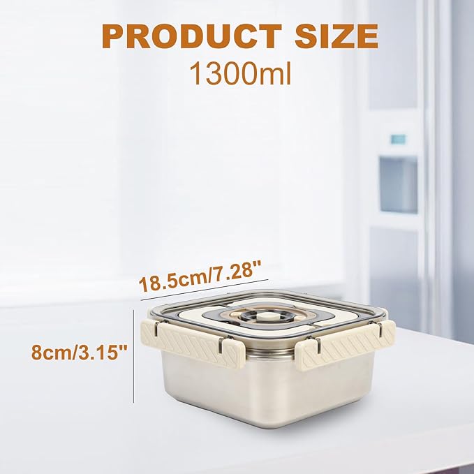 Stainless Steel Food Container with Lid, Meal Prep Container Lunch Box with Handle Date Tracker for Travel, Party, Leftovers, Dishwasher Safe Oven/Freezer Safe Except Lid, 44oz/1300ml