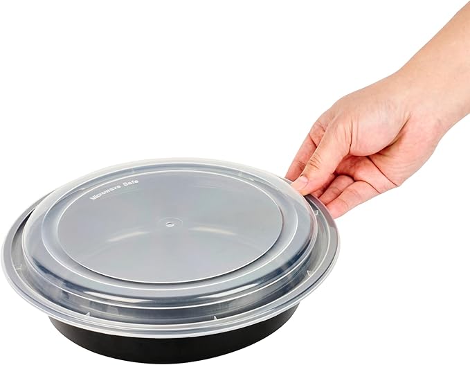 Restaurantware Asporto 48 Ounce To Go Boxes 100 Microwavable Take Out Food Containers - Clear Plastic Lids Included Do Not Contain BPA Black Plastic Catering Food Containers Disposable Round