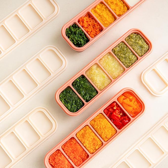 Silicone Freezer Tray, Made in Korea, Meal Prep, Freeze Food Storage Cubes Trays with Lids for Purees, Soups, Solid Food Fruit Vegitable Brastmilk, Easy and Safe (Creme Brulee, 6 Cube)