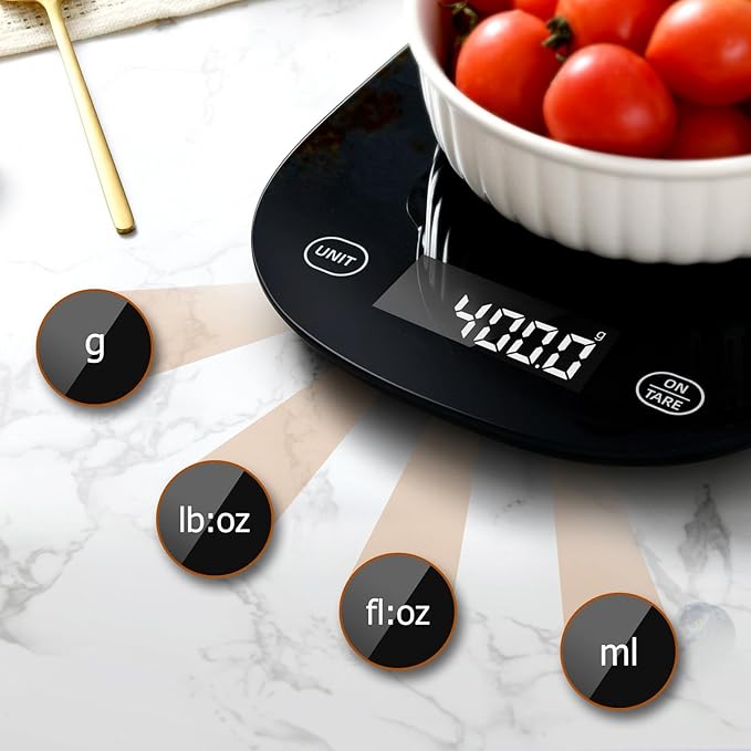 Arboleaf Smart Food Kitchen Scale, 22lb Digital Food Scale with Nutritional Calculator, Smart Kitchen Weighing with App for Macro, Keto, Calorie, Cooking, Grams and Ounces, 0.1oz/0.5g,Black
