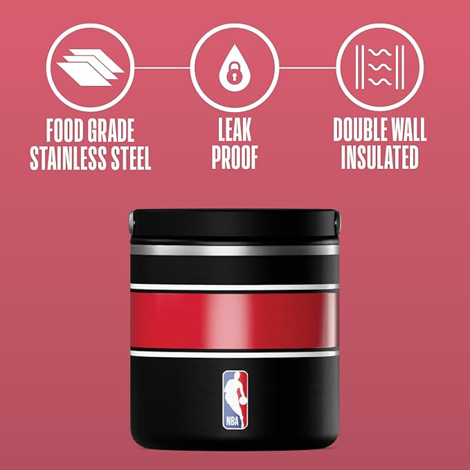 Hydrapeak x NBA Officially Licensed Chicago Bulls 25oz Stainless Steel Vacuum Insulated Thermos Food Jar with Handle, Wide Mouth Leak-Proof Soup Thermos for Adults, 10 Hours Hot and 16 Hours Cold