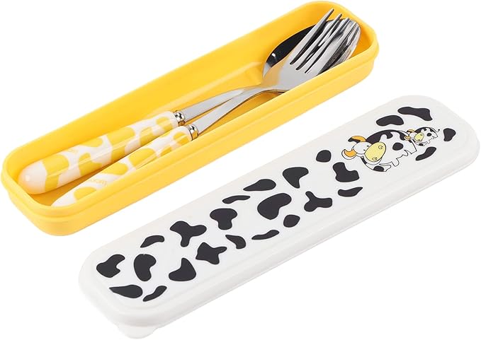 Children Flatware Set, Stainless Steel Fork Spoon with Storage Box Kids Dinner Utensils Spoon Fork Set with Travel Case for Kids Toddlers (Yellow)