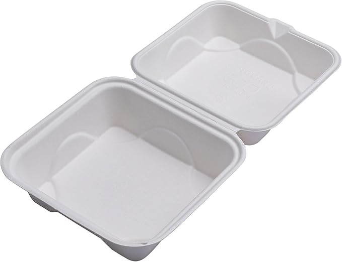 Eco-Products Compostable Vanguard 6" Clamshell Sandwich Containers, Case of 500, To Go Food Burger Box, White Renewable Molded Fiber, Grease Resistant, No-Added PFAS, ASTM Compliant, BPI-Certified