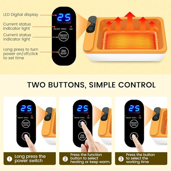 Cordless Electric lunch box, Battery Powered Heated Lunch Box,Food Heate 1L Adjustable heating time Comes with tableware and insulated bag Used for trucks, camping, offices