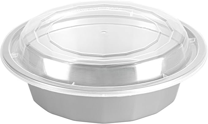 Restaurantware Asporto 16 Ounce Round Take Out Containers, 100 Food Containers With Lids - Microwavable, Disposable, Silver Plastic To Go Food Containers, No BPA, For Take Out And Delivery