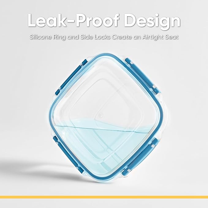 Superio Plastic Food Storage Containers with Airtight Lids, 2 Pack- 80 Oz, BPA Free, Leakproof, Stackable, Microwave, Dishwasher, Freezer Safe, Blue