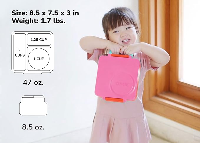 OmieBox Bento Box for Kids - Insulated with Leak Proof Thermos Food Jar - 3 Compartments, Two Temperature Zones (Single) (Packaging May Vary)