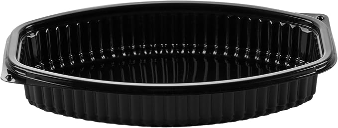 RW Base 21 Ounce Meal Prep Containers, 50 Microwavable To Go Containers With Lids - Disposable, Freezable, Black Plastic Oval Food Containers, Pack Hot And Cold Food, For Takeaway - Restaurantware