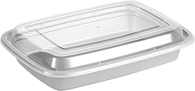 Restaurantware Asporto 16 Ounce Take Out Containers, 100 Food Containers With Lids - Microwavable, Disposable, Silver Plastic To Go Food Containers, No BPA, For Take Out And Delivery