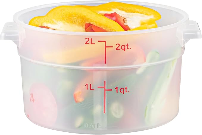 Restaurantware-Met Lux 2 Quart Food Storage Container, 1 Translucent Storage Container - Lids Sold Separately, Red Volume Markers, Dishwashable Container, Side Handles, For Storing Foods