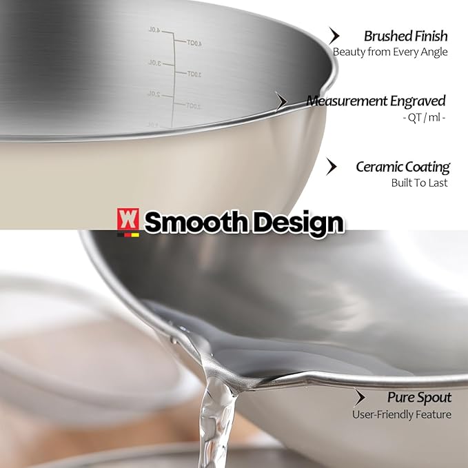 3-Piece Stainless Steel Mixing Bowl Set, Classic Beige Color, Nesting Bowls with Pure Spout, Multipurpose Kitchen Basket /1.56Quarts/3.17Quarts/4.23Quarts (Classic Beige)