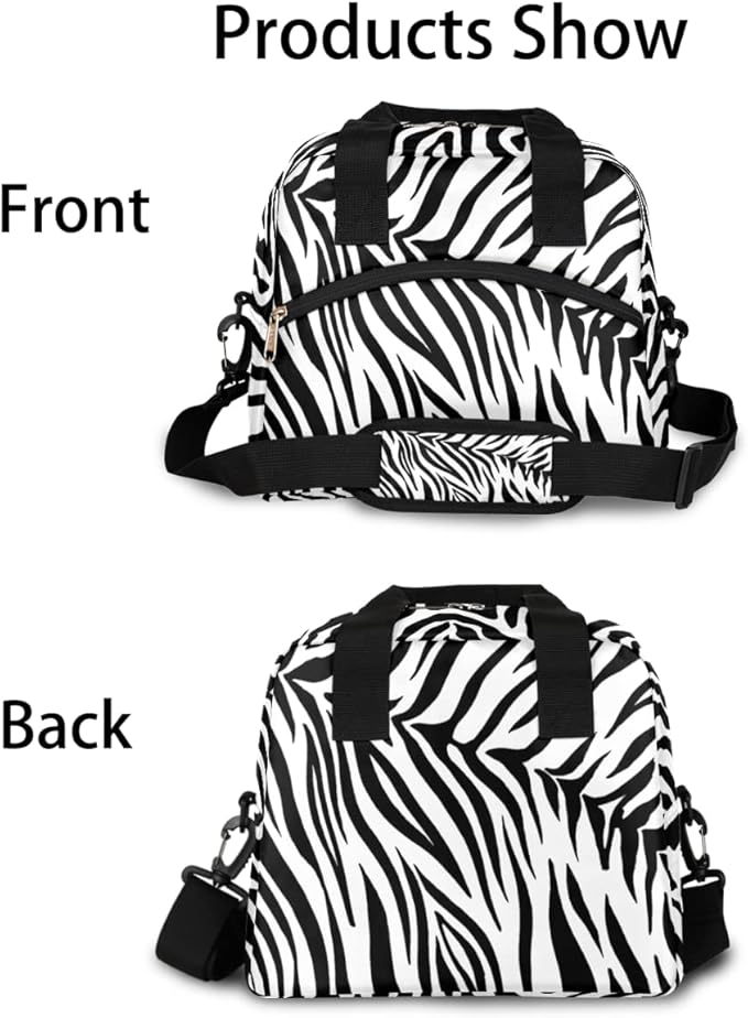 Pardick Animal Zebra Black White Insulated Lunch Bag for Women Men Adult Tote with Shoulder Strap Reusable Box Large Containers Thermal Cooler Work School Picnic Lightweight Handbag