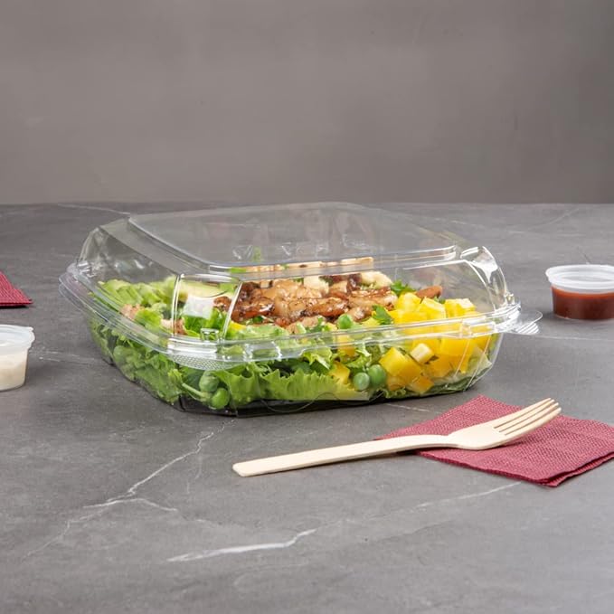 Restaurantware Thermo Tek 45.7 Ounce Clamshell Containers 100 Anti-Fog To Go Food Containers - Freezable Rectangle Clear Plastic Food Packaging Containers Disposable