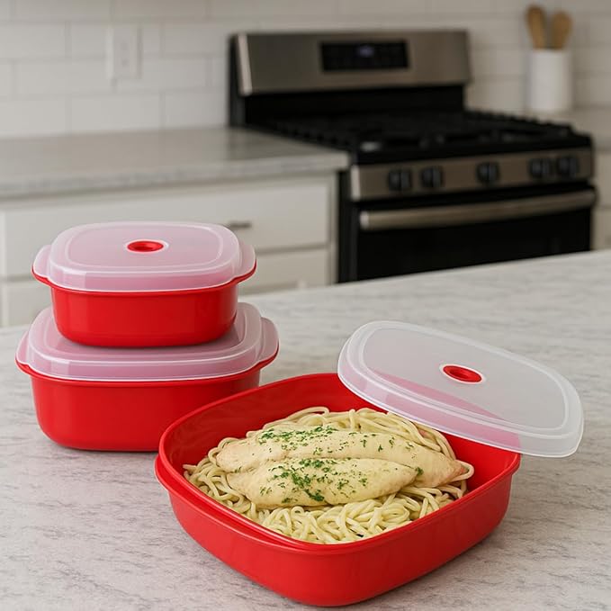 Calypso Basics by Reston Lloyd 6-Piece Microwave Cookware, Steamer and Storage Set, Black