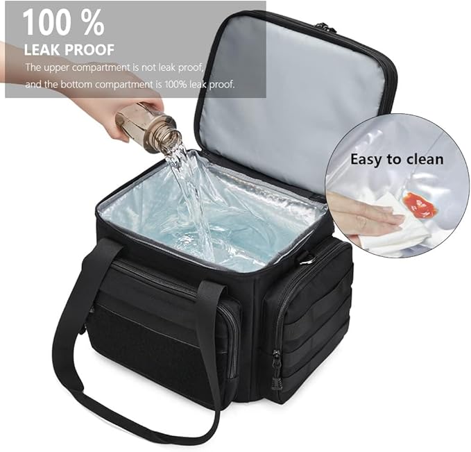 Tactical Lunch Box for Men, Insulated Lunch Bag Adult, Thermal Lunchbox Leakproof Waterproof Cooler Bag, Large Lunch Pail for Work Office Camping Travel (Black-Molle)