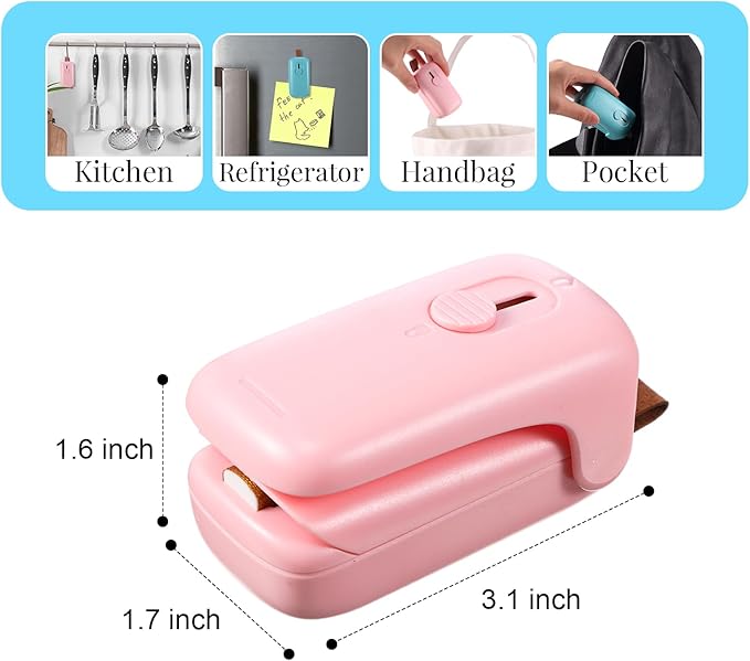 2 Pcs Mini Bag Sealer and 12 Pcs Bag Clips Snack Bag Sealer Snack Handheld Heat Vacuum Sealer Clips Chip Bag Clips for Plastic Bags Food Storage Snacks Freshness