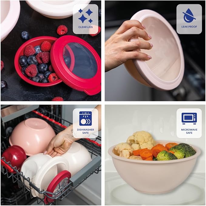WHYSKO Mixing Bowl Set, 12 Piece Colorful Plastic Mixing Bowls with Lids Set for Food Prep Storage and Serving, Dishwasher Safe Microwave Safe for Kitchen Baking Cooking