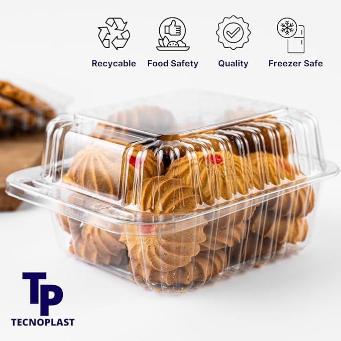 50-Pack Clear Plastic Food Containers Clamshell Take Out Containers Disposable To Go Clam Shell Food Containers 5 x 5 inch for Dessert Containers, Snacks, and Meals
