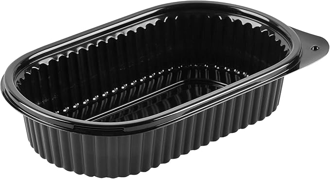 RW Base 32 Ounce Meal Prep Containers, 50 Microwavable To Go Containers With Lids - Disposable, Freezable, Black Plastic Oval Food Containers, Pack Hot And Cold Food, For Takeaway - Restaurantware