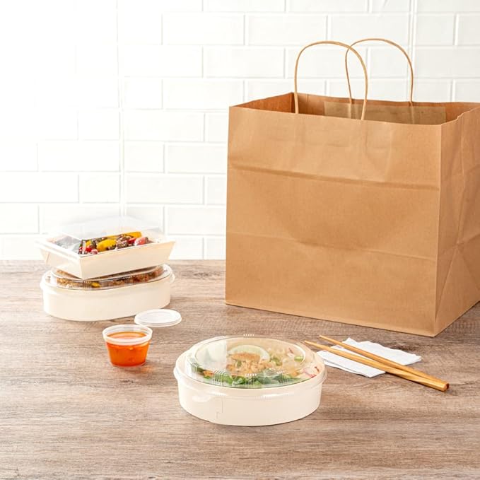 Restaurantware LIDS ONLY: Taipei 6 Inch Round Large Lids, 100 Plastic Lids For 33 oz Round Wooden Containers - Containers Sold Separately, Clear Plastic To Go Box Lids