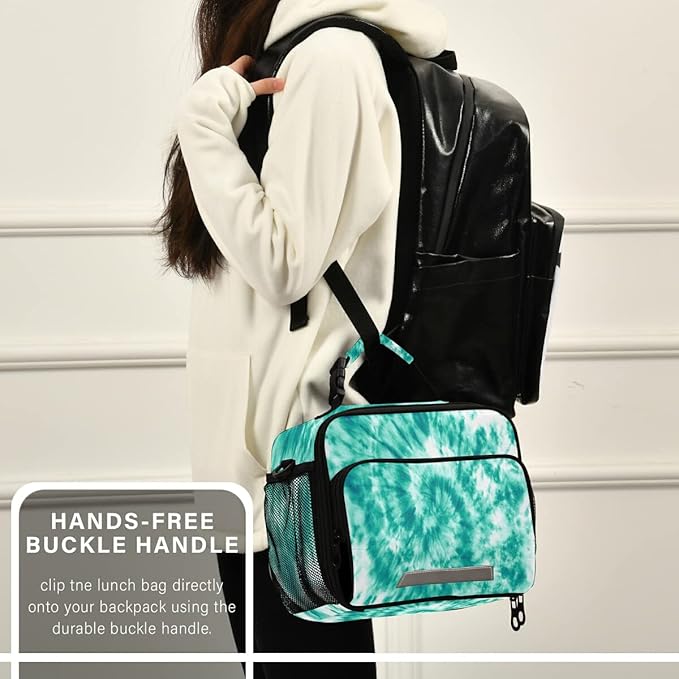 MNSRUU Lunch Bag Teal Turquoise Tie Dye Insulated Lunch Bag Women Lunch Totes Men Lunch Box with Adjustable Shoulder Strap Lunch Bag for Work Office School Picnic