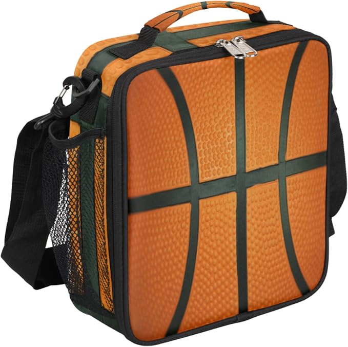 Basketball Kids Lunch Box Insulated Lunch Bag Tote for Girls Boys Cooler Freezable Meal Prep Bag with Shoulder Strap Waterproof Lunch Container for School Office Picnic