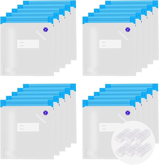 Sous Vide Bags Reusable, 20 PCS Vacuum Sealer Bags for Food with 6 Sealing Clips, Food Vacuum Sealer Bags for Food Storage & Sous Vide Cooking, BPA Free(11.8 * 13.4 inch)