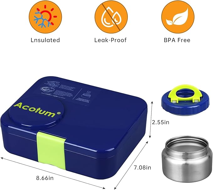 Bento Lunch Box for kids With 8oz Soup Thermo,Leak-proof Lunch Containers with 4 Compartment,Thermo Food Jar, BPA Free,Travel, School